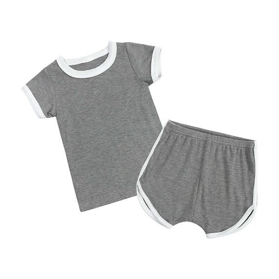 Lilgiuy Baby Boys Girls Summer Outfit Fashion Ribbed Short-sleeved Solid Color Top Lightweight Short Set for Going Out Travel