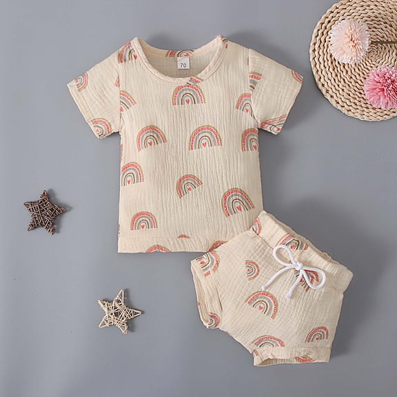 Lilgiuy Baby Boys Girls Summer Suit Stylish Cute Rainbow Cactus Print Print Short Sleeve Casual Shorts Children Two-piece Set Summer Sales