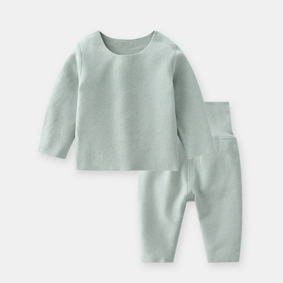 Lilgiuy Baby Boys Girls Thermal Underwear Set Casual Solid Color Long Sleeve Crewneck Tops and Elastic Long Johns Warm Set Ultra Soft Base Layer for Cold Winter Green(3M-3T)