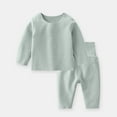 thumbnail image 1 of Lilgiuy Baby Boys Girls Thermal Underwear Set Casual Solid Color Long Sleeve Crewneck Tops and Elastic Long Johns Warm Set Ultra Soft Base Layer for Cold Winter Green(3M-3T), 1 of 5