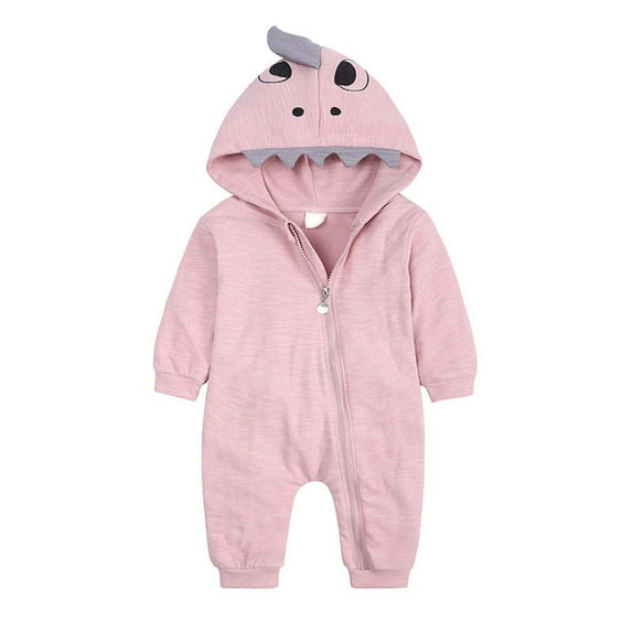 Lilgiuy Baby Boys Girls Zipper Onesie Solid Color Long Sleeve Comfortable Hooded Jumpsuit Spring and Fall Rompers Pink(12-18 Months)