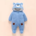 thumbnail image 1 of Lilgiuy Baby Fuzzy Bear Ear One Piece Romper Winter Warm Cozy Zipper Hooded Jumpsuit Toddler Casual Onesie Bodysuit Christmas Gift for Your Child Blue (3-18Months), 1 of 5