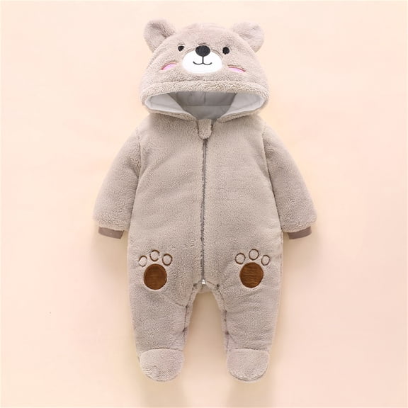 Lilgiuy Baby Fuzzy Bear Ear One Piece Romper Winter Warm Cozy Zipper Hooded Jumpsuit Toddler Casual Onesie Bodysuit Christmas Gift for Your Child Gray(3-18Months)