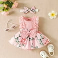 thumbnail image 1 of Lilgiuy Baby Girl Easter Outfit Cute Floral Print Round Neck Ruffles Sleeve Stripe Lace Patchwork Romper Dress Summer Clothes Outdoor-playing (Pink,3-6 months), 1 of 5