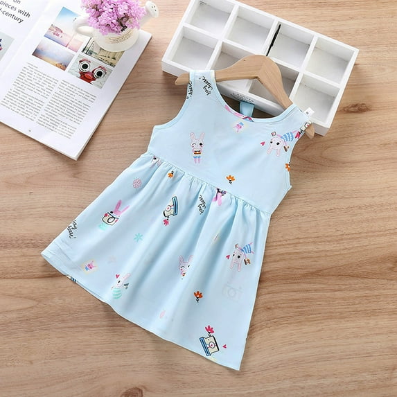 Lilgiuy Baby Girls' Sleeveless Dress Sets Baby Girls Dress Colorful Cartoons Print Cute Seleevless Summer Frills Dress