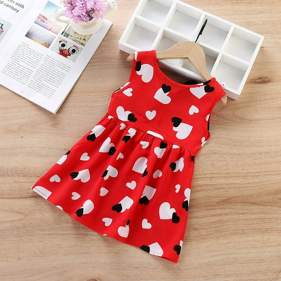 Lilgiuy Baby Girls' Sleeveless Dress Sets Baby Girls Dress Colorful Cartoons Print Cute Seleevless Summer Frills Dress