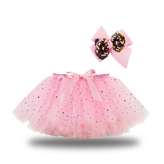 Lilgiuy Baby Girls Sparkle Tutu Skirt Sequins Stars Moon Sun Tulle Skirt Bow Hairpin Suit Birthday Princess Party Favor Dress