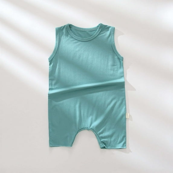 Lilgiuy Baby Summer Jumpsuit Casual Solid Color Sleeveless Round Neck Soft Comfortable Romper for School (Green,16-22 months)