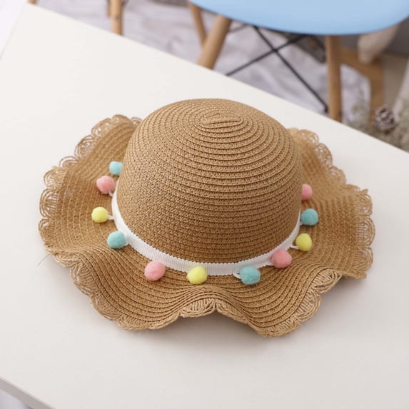Lilgiuy Baby Sun Hat Summer Children's Colored Balls Bow Decorated Hat Rope Beach Hat Sun Hat Clearance Sales for 2022