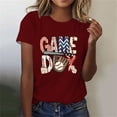 thumbnail image 1 of Lilgiuy Baseball Game Day Shirt for Women Baseball Shirts Oversized Graphic Tees Casual Short Sleeve Tops for Mother's Day(Wine,M), 1 of 4