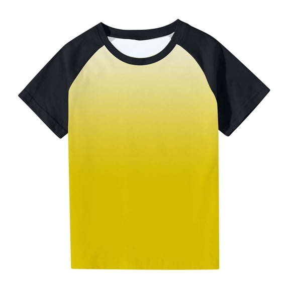 Lilgiuy Baseball Shirt for Toddler Boys Girls Raglan T-Shirt Summer Casual Gradient Short Sleeve Round Neck Breathable Soft Blouses Tops for Sport School Outdoor Activities (Yellow,5-6 Years)