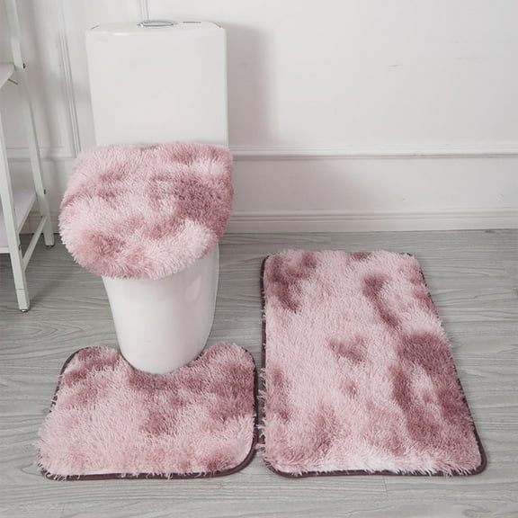 Lilgiuy Bathroom Rug Sets 3 Piece Non Slip, Tie Dye Plush Soft Absorbent Toilet Lid Cover and Contour Mat, Bath Mats Shower Mats Bath Rug Mat for Tub Toilet Bathroom
