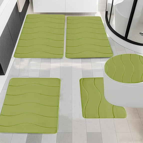 Lilgiuy Bathroom Rugs 5 Piece - Absorbent Memory Foam Bath Mat for Bathroom, Non-Slip, Machine Washable, Dries Quickly, Bathroom Mat Set Green