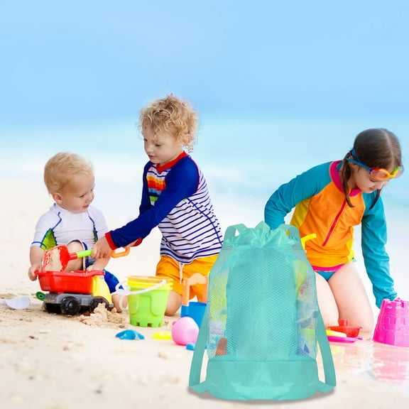 Lilgiuy Beach Bags Seashell Bags, 19.69" Large Capacity Mesh Shells Collecting Bag for Picking up Shells, Sand Toys, Pool and Beach Swimming Accessories with Adjustable Strap, Mint Green