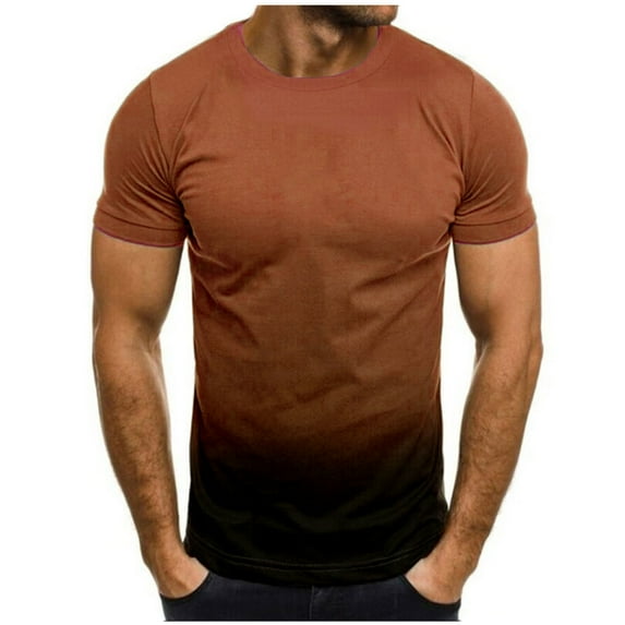 Lilgiuy Beach Shirts for Men New Regular Plus Size Gradient Color Short Sleeve Tees Summer Casual Round Neck Shirt for Hawaiian Swimming Pool(S-5Xl)