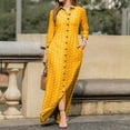 thumbnail image 1 of Lilgiuy Beach Sun Dress for Ladies Casual Turn-down Collar Long Sleeve With Pocket Printed Long Dresses, 1 of 4