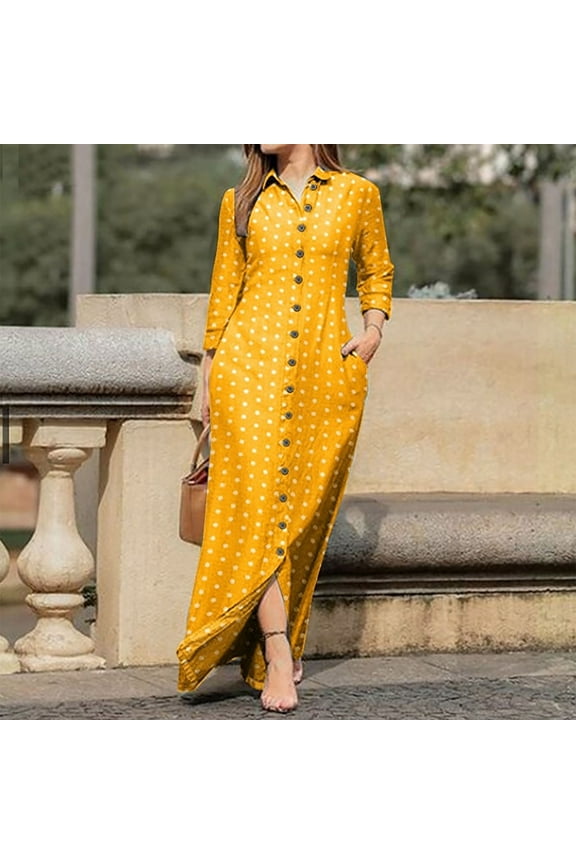 Women's Casual Turn-down Collar Long Sleeve With Pocket Printed Long Dresses Lightweight Swing Short Mini Dress