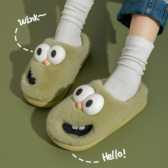 Lilgiuy Big Eyes Ladies Cotton Memory Foam Slippers Women's Slippers House Bedroom Slippers for Plush Comfy Lined Slide Shoes for Dress Pajamas or Pants