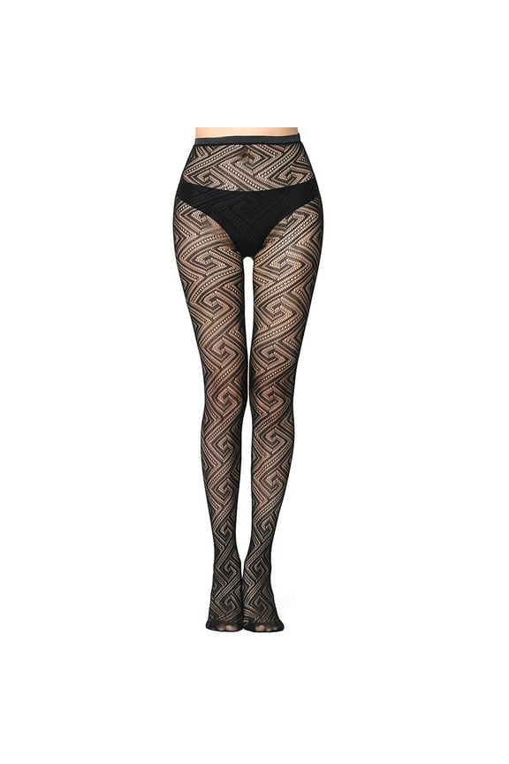 Black High Waist Tights Fishnet Tights Thigh High Stockings Pattern Mesh Hollow Out Pantyhose Plus Size