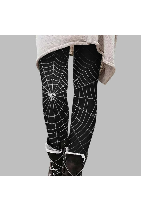 Black Leggings Women Halloween Spider Web Print High Waisted Butt Lift Compression Fitness Pants Stretch Full Length Yoga Pants