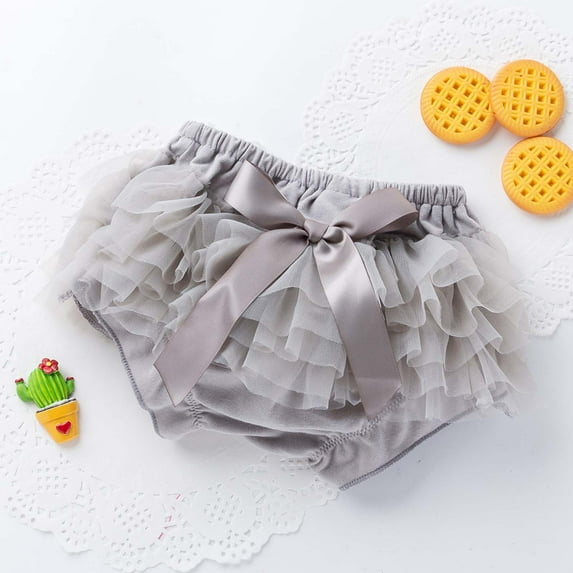 Lilgiuy Bloomers Shorts for Toddler Girls Summer Mesh Ruffle Elastic Solid Color Diaper Covers for Photoshoot Party Birthday Gray