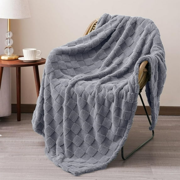 Lilgiuy Blue Fleece Blanket for Couch, Checkered Throw Blanket for Women, Cute Soft Comfortable Machine Washable Winter Warm Blanket for Girls, 27.5x39.3in