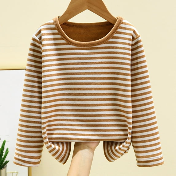 Lilgiuy Boy Girls Striped Undershirt Tops Fall Winter Solid Color Long Sleeve Pullover Skin-friendly Casual Base Layer Loose Shirts Sleepwear Army Brown(18M-10Y)