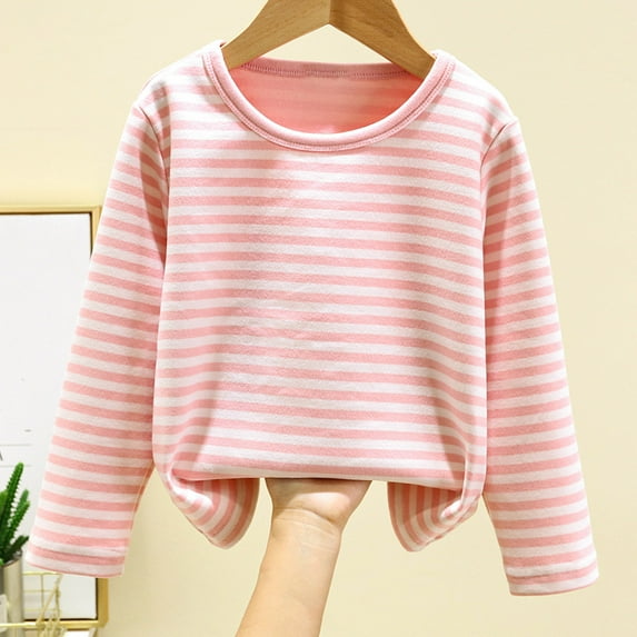 Lilgiuy Boy Girls Striped Undershirt Tops Fall Winter Solid Color Long Sleeve Pullover Skin-friendly Casual Base Layer Loose Shirts Sleepwear Army Pink(18M-10Y)