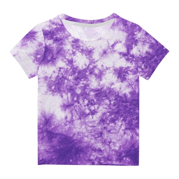 Lilgiuy Boy's Girl's Tie Dye Graphic Shirts Colorful Print Short Sleeve Crewneck Summer Casual Lightweight Tee Top for Indoor and Outdoor Activities(Purple,13-14 Years)