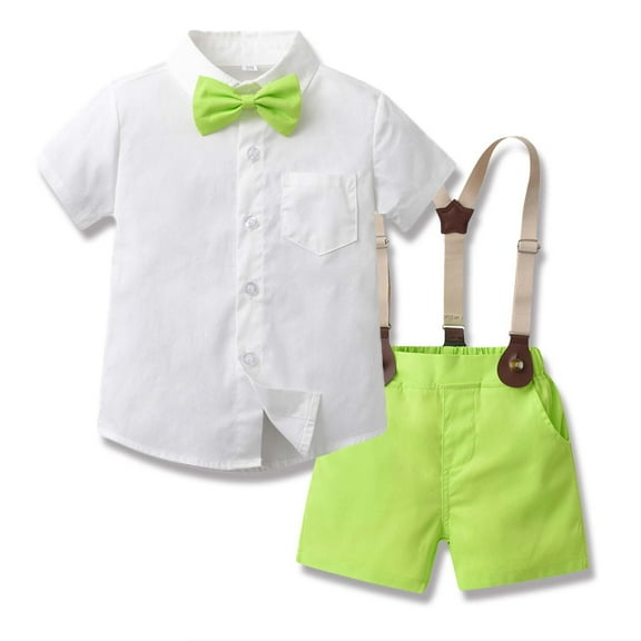Lilgiuy Boys Formal Set Summer Short Sleeve Top Strap Shorts Suit Outfit for Baby Toldders Solid Color Shirts Photography Performance Clothes