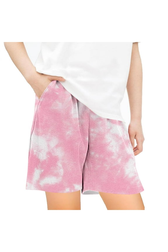 Boys Girls Athletic Shorts, Summer Tie Dye Running Shorts for Teen Girls Active Sports Track Shorts with Pocket for School Vacation Camp (Multicolor,5-6 Years)