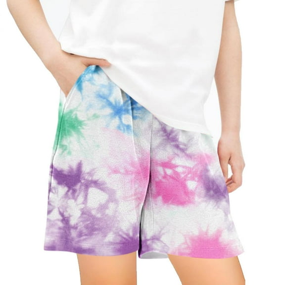 Lilgiuy Boys Girls Athletic Shorts, Summer Tie Dye Running Shorts for Teen Girls Active Sports Track Shorts with Pocket for School Vacation Camp (Multicolor,9-10 Years)