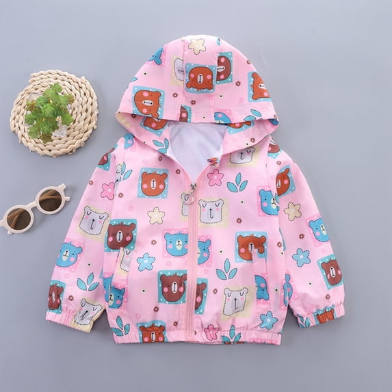 Lilgiuy Boys Girls Clothes Kids Jackets Zip Up Lightweight Cartoon Print Raincoat Waterproof Coats with Lining Gift for Birthday(Pink-R,4-5 Years)