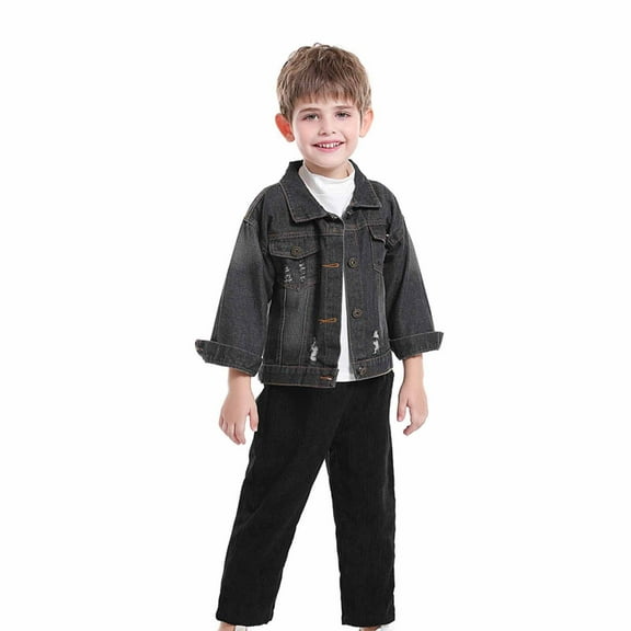 Lilgiuy Boys Girls Denim Jackets Button Down Jeans Coat Long Sleeve Lapel Hoodless Ripped Top Fall Winter Clothes for Carnival Parties