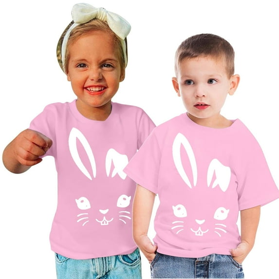 Lilgiuy Boys Girls Easter Shirts Kids Bunny T-Shirt Cute Rabbit Print Shirt Toddler Easter Graphic Tee for Beach Holiday Vacation Travel Birthday(Pink,9-10 Years)