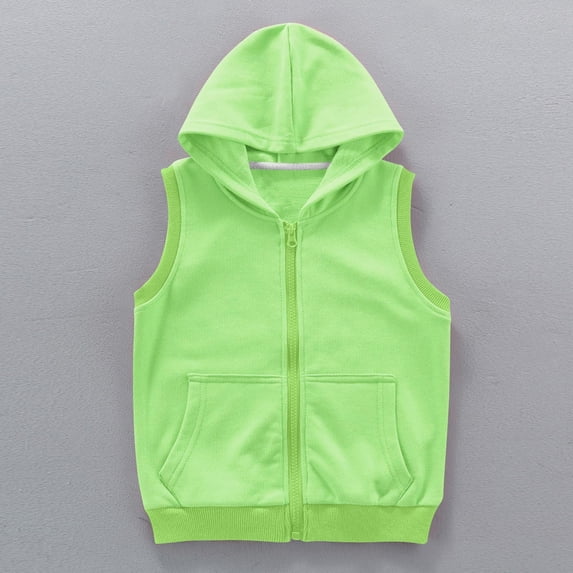 Lilgiuy Boys Girls Fleece Hooded Vest Jacket Casual Solid Color Ligntweight Coat Zipper Closure Sleeveless Vest with Pocket for Birthday School Travel (Green,9-10 Years)