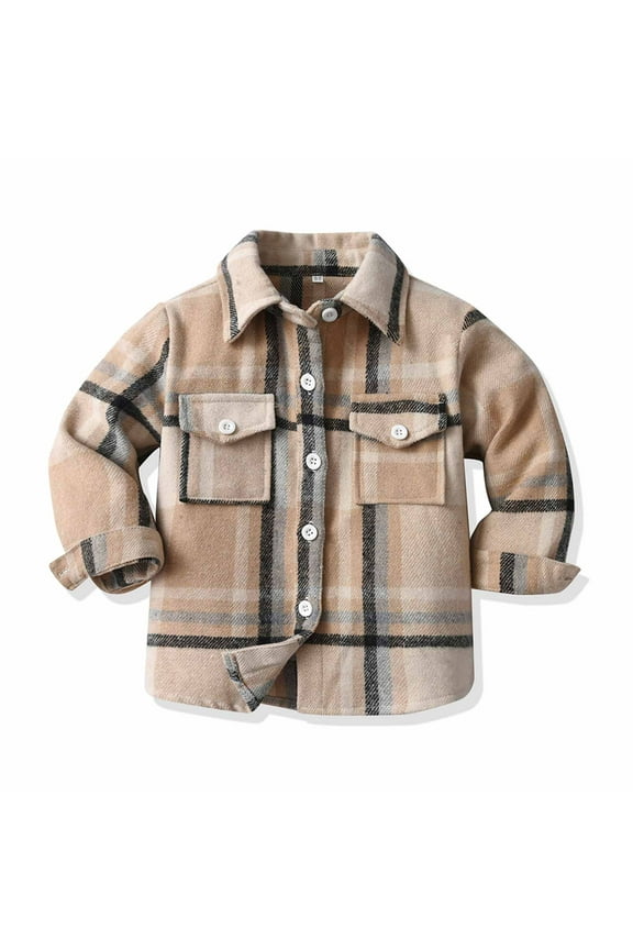 Boys & Girls Long Sleeve Flannel Shirts Casual Solid Color Lapel Collar Button Down Plaid Shirt with Pockets for Skiing Snowboarding