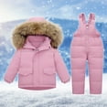 thumbnail image 1 of Lilgiuy Boys Girls Two Piece Snowsuit Winter Warm Hooded Artificial Fur Trim Puffer Down Jacket with Snow Ski Bib Pants Outfits for Hiking Mountaineering Pink (1-6 Years), 1 of 5