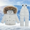 thumbnail image 1 of Lilgiuy Boys Girls Two Piece Snowsuit Winter Warm Hooded Artificial Fur Trim Puffer Down Jacket with Snow Ski Bib Pants Outfits for Hiking Mountaineering White (1-6 Years), 1 of 5