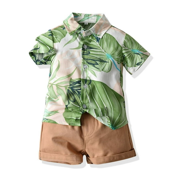Lilgiuy Boys Summer Beach Clothes Casual Short Sleeve Round-Neck Printing Shirts Short Pants Two-piece Set for Vacation Holiday