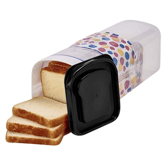 Lilgiuy Bread Box with Airtight Lid, Kitchen Counter Fresh Bread Storage Container for Sandwich Loaf, Sliced Breads, Clear Rigid Plastic, 13.5x5.3x5.3in, Black