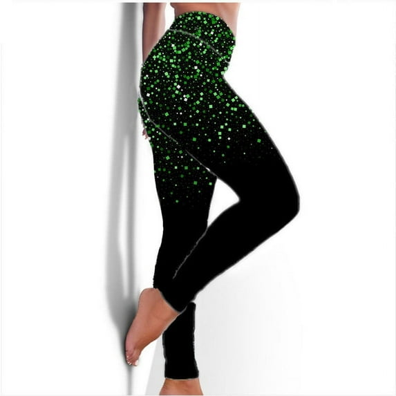 Lilgiuy Butt Lifting Leggings for Women Stylish Glitter Gradient Color High Waist Full Length Sports Running Tights for Yoga Workout Daily Leisure Green(S-3Xl)