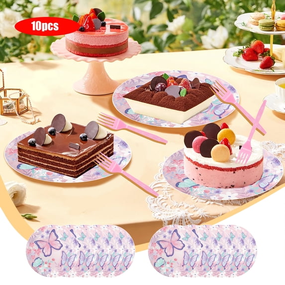 Lilgiuy Butterfly Birthday Party Supplies 10Pcs 7 Inch Plates Disposable Party Tableware Set Birthday Party Decorations