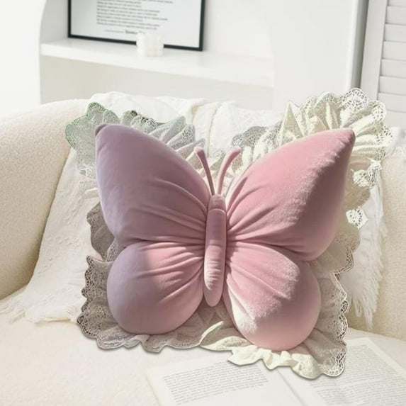 Lilgiuy Butterfly Shaped Throw Pillow Toys, Super Soft Butterfly Stuffed Seat Cushion Pad, Pink Cute Plush Pillow Velvet Decorative Toys Pillow Gifts for Family or Friends, 21.65x21.65 in (Pink)