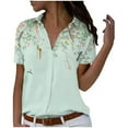 thumbnail image 1 of Lilgiuy Button Down Shirt Women Short Sleeve V-Neck Lapel Floral Print Blouses Summer Casual Tops 2022 Fall Winter, 1 of 5