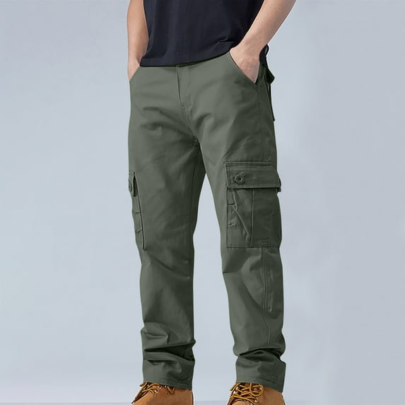 Lilgiuy Cargo Pants for Men, Cotton Camo Casual Pants, Relaxed Fit Work Pants with Multi-Pocket for Stage Performance