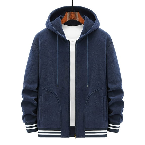 Lilgiuy Casual Men's Fleece Long Sleeve Hoodless Casual Outwear Dark Blue Winter Clothes for 2022