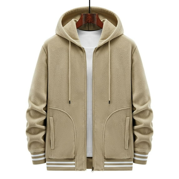 Lilgiuy Casual Men's Fleece Long Sleeve Hoodless Casual Outwear Khaki Fall Fashion for 2022 Spring Winter