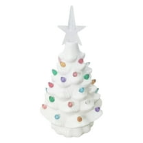 Lilgiuy Ceramic Christmas Tree, Painted Tabletop Holiday Decoration with LED Lights Decoration, 2024 New Multicolored Ceramic Christmas Tree for Festival Christmas Party Home Decoration,7.4x4.1x4in