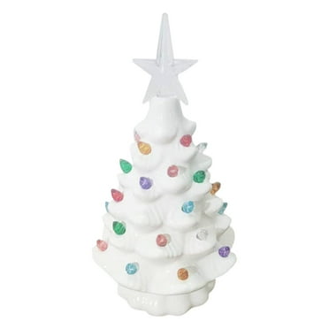 Lilgiuy Ceramic Christmas Tree, Painted Tabletop Holiday Decoration with LED Lights Decoration, 2024 New Multicolored Ceramic Christmas Tree for Festival Christmas Party Home Decoration,7.4x4.1x4in